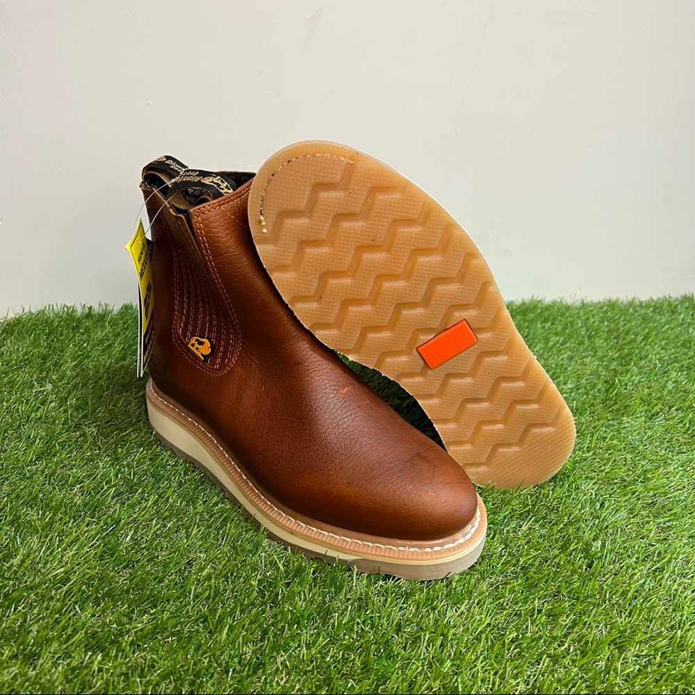 Men's Best Half Work Boots Pull On Leather Tan Botin Trabajo oil Water Resistant - Picture 2 of 10